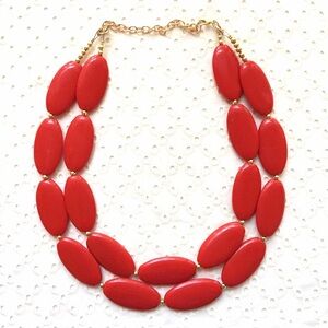 Red statement Necklace, gold Double strand bright red jewelry